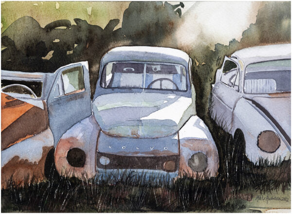 Bilar i motljus akvarell 21x30cm - Mats Ljungbacke