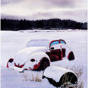 Curts röda folka akvarell - 28x40cm - Mats Ljungbacke